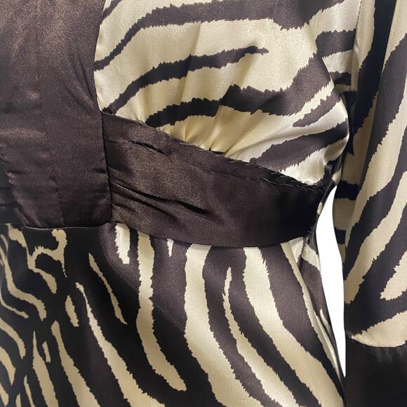 Vintage 90's Jodi Kristopher Satin Brown Zebra Print Dress- Funky Hippie Boho - Picture 13 of 14